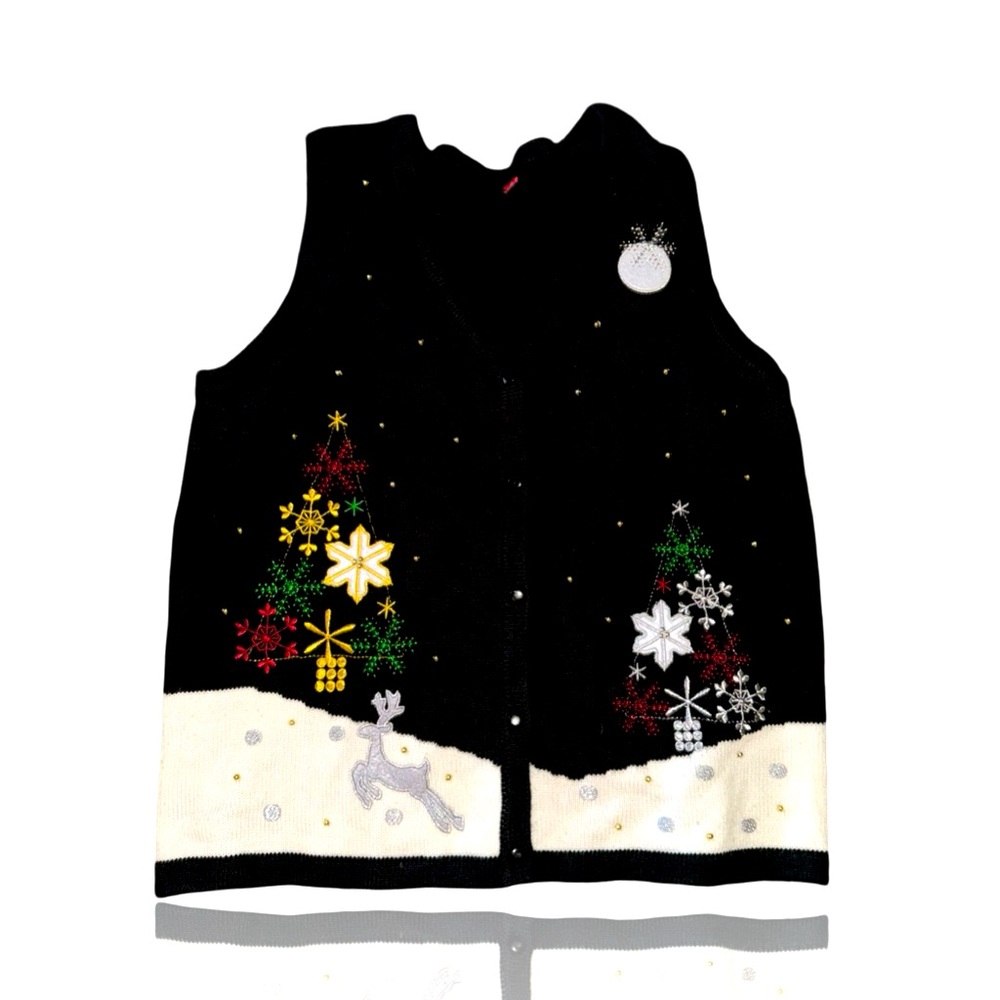 Ugly Christmas Sweater Vest: Button Up: True Vintage: Reindeers: GUC: Tacky XMAS